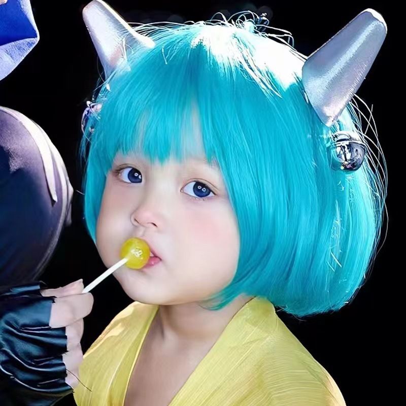 Cosplay Prom Kids Wig, Short Hair Korean Version Qi Bangs BOBO Short Straight Headgear_voghion.com