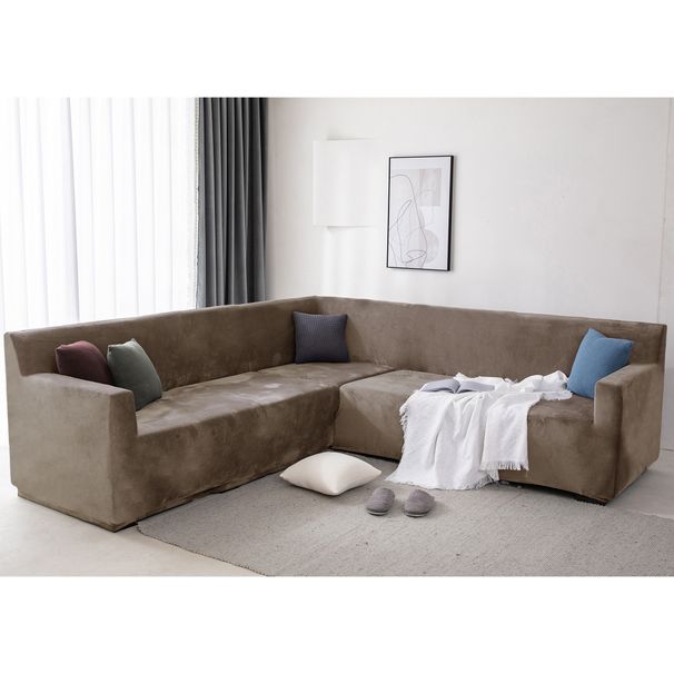Housse de canapé élastique en polyester – Housse intégrale pour canapé d'angle 7 pièces, tissu velours doux effet renard argenté, compatible avec tous les canapés modulables_voghion.com