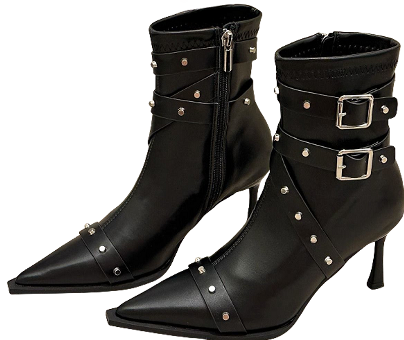 French small boots pointed thin short boots women's shoes 2023 new spice wind spring and autumn single boot high heel boots_voghion.com