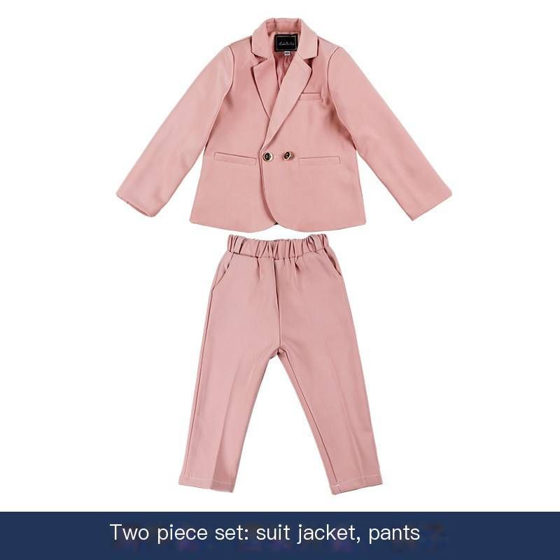 Roupas infantis Terno pequeno infantil rosa bonito menino terno duas peças piano performance anfitrião bebê um ano de idade vestido_voghion.com