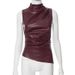 Gtpdpllt PU Leather Tank Top High Fashion Asymmetrical Ruched Sleeveless Blouse Winter Sexy T Shirt For Women Y2K Clothes_voghion.com