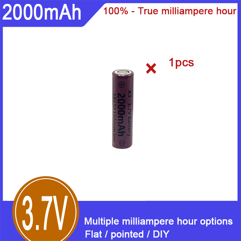 18650 oplaadbare lithium-ionbatterij, 3,7 V, 2000 mAh, 100% capaciteit, geschikt voor elektrisch speelgoed, elektronische sigaretten, zaklampen en andere gebieden_voghion.com