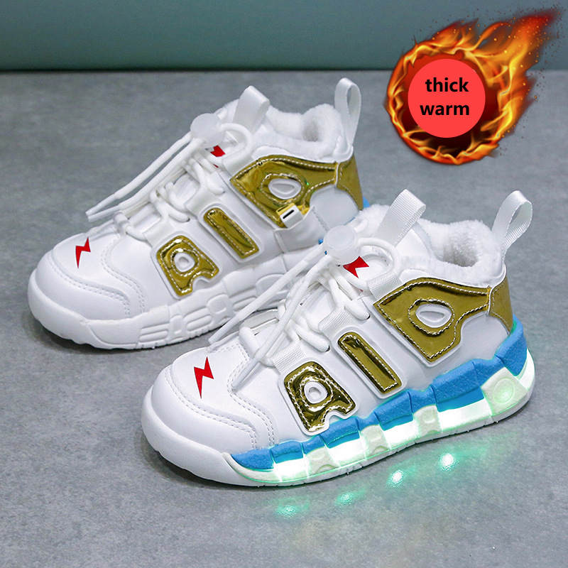 Plush Charging Colorful Luminous Shoes Cotton Shoes Solid Bottom Luminous Boys And Girls Children's Sports Shoes Basketball Shoes With Lights_voghion.com