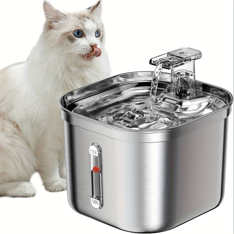 Fontaine à eau pour chat, fontaine à eau en acier inoxydable pour animaux de compagnie pour chats d'intérieur, 3 filtres et pompe ultra-silencieuse,_voghion.com