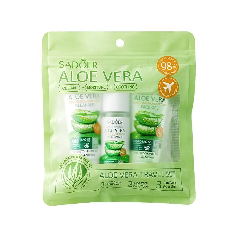 SADOER Aloe Vera Travel 3-Piece Set: Facial Cleanser, Aloe Gel & Toner For Moisturization_voghion.com