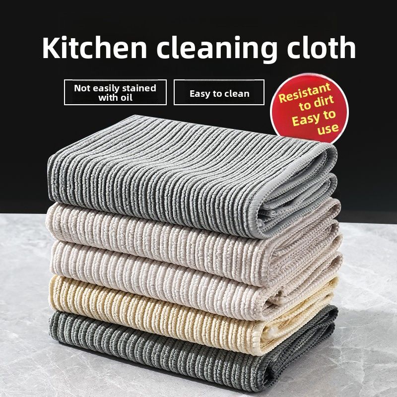 Kitchen Non-Stick Oil Dishwashing Hanging Scouring Pad Cleaning Cloth Absorbent Non-Shedding Table Wiping Hand Towel_voghion.com