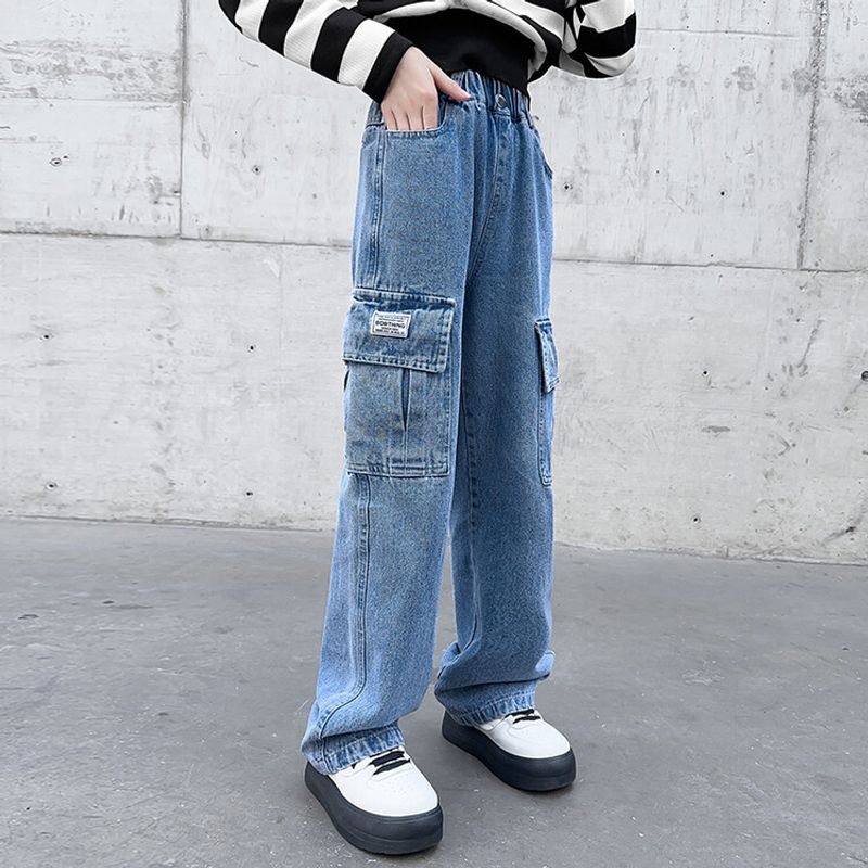 Kids Clothing Autumn Workwear Denim Wide Leg Pants Middle And Large Loose Trousers _voghion.com