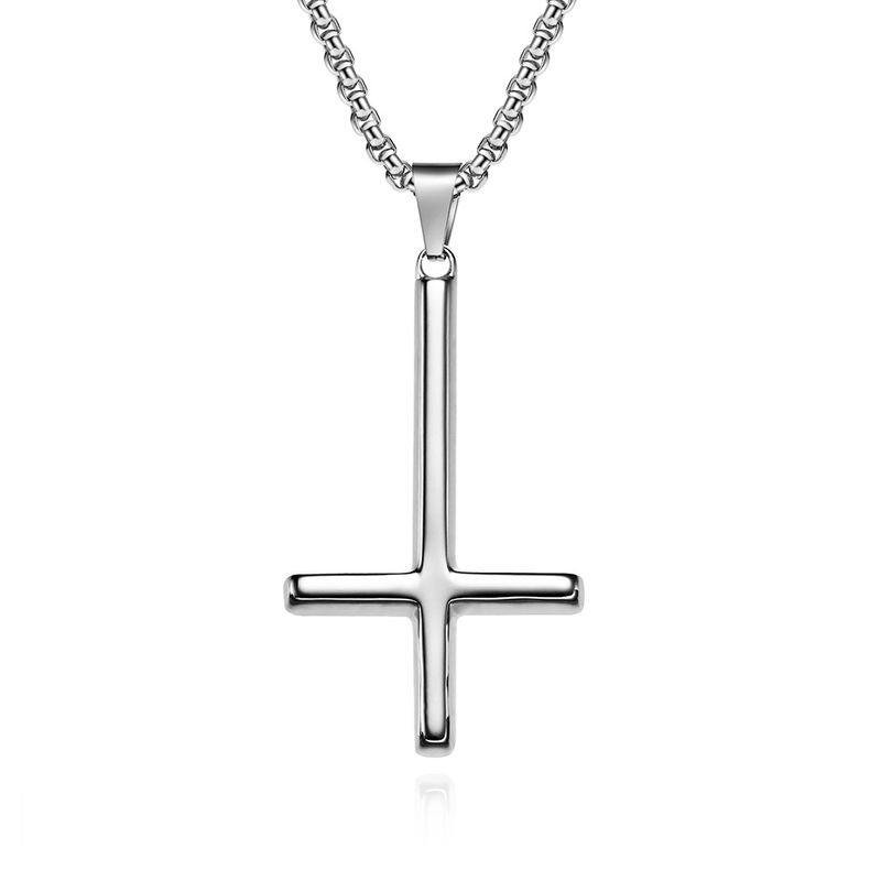 Men's Jewelry Pope Titanium Steel Reverse Cross Necklace St. Peter Inverted Simple Cross Pendant Jewelry_voghion.com