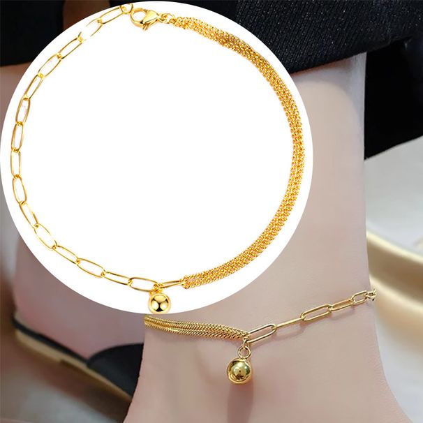 Doppio strato per donne in argento puro 999 con perline e nappa, catena, gioielli per il piede, nuovo stile_voghion.com