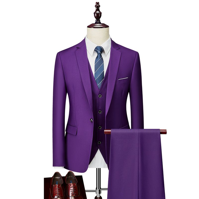 CT Herren Business Casual Hochzeit Bräutigam Ein-Knopf Smoking Anzug Dreiteiliges Set P190_voghion.com