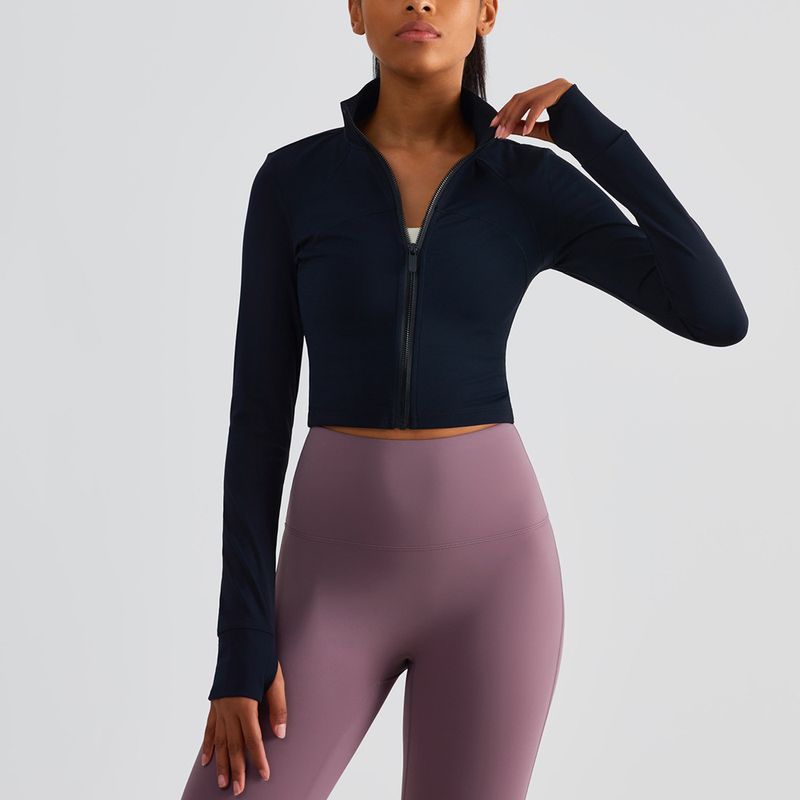 Laufsport-Damenbekleidung Slim Fit Taillenlänge Nulu Cropped Define Yoga-Jacke Daumenlöcher Butterweicher hoher Kragen_voghion.com