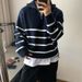 Half-Zip Striped Sweater For Men, Stand Collar, Autumn And Winter New Style, Lazy High-End Feel, Loose Pullover Base_voghion.com