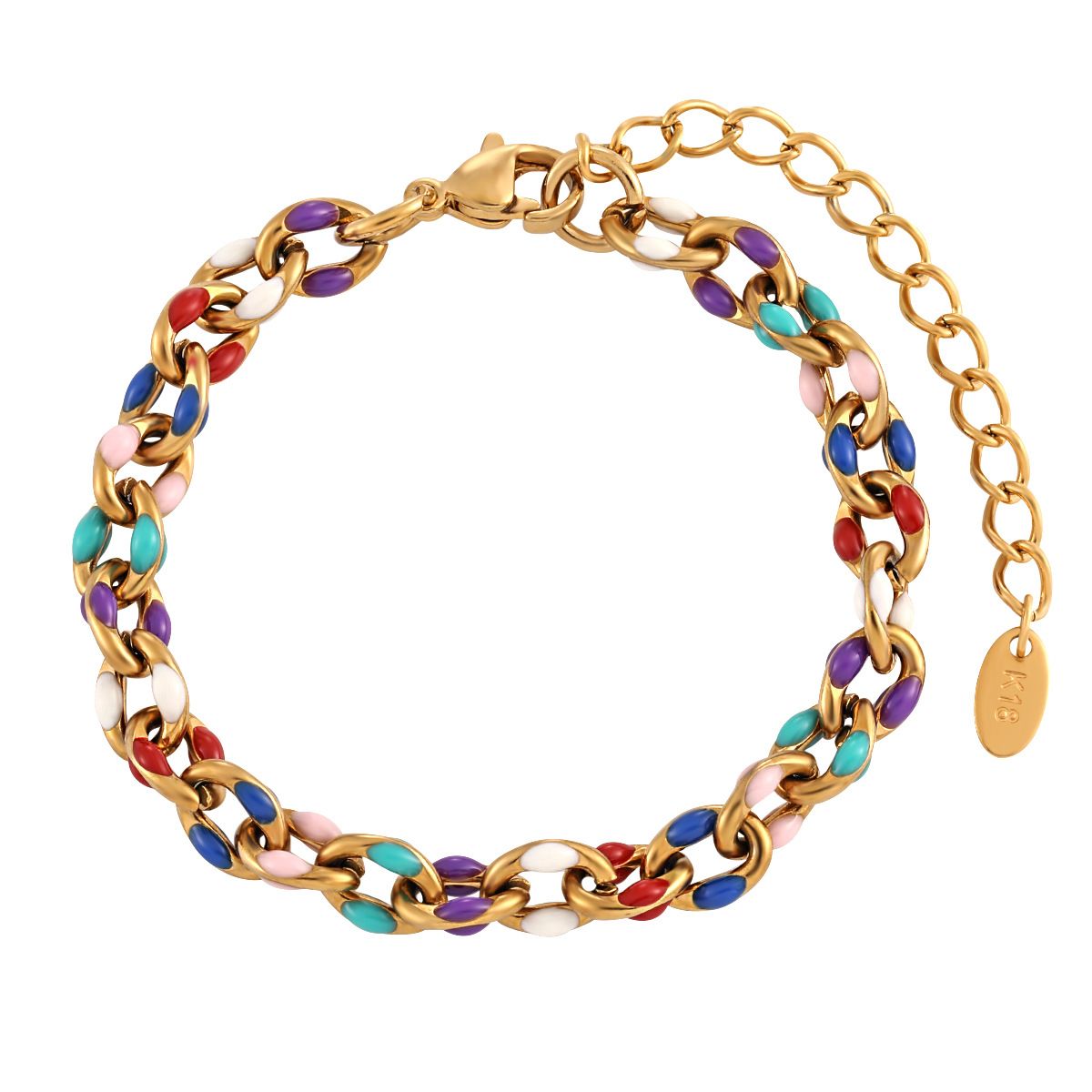 New Bohemian Stle Colorful Epox Cuban Chain Titanium Steel Bracelet For Women Fashionable Unique High-end Niche_voghion.com