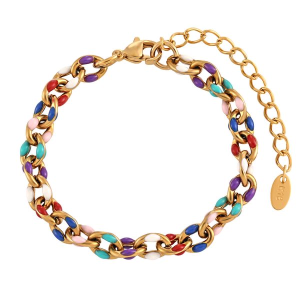 New Bohemian Stle Colorful Epox Cuban Chain Titanium Steel Bracelet For Women Fashionable Unique High-end Niche_voghion.com