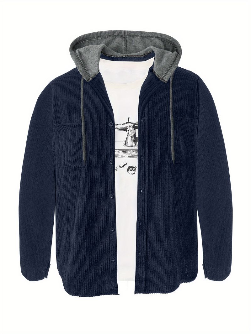 Herrenbekleidung Retro Cord Lässige Kapuzenhemdjacke Langarm Mittellanger Mantel mit offener Vorderseite Für Den Frühling Leicht Bequem Schwarz/Grau/Marineblau_voghion.com
