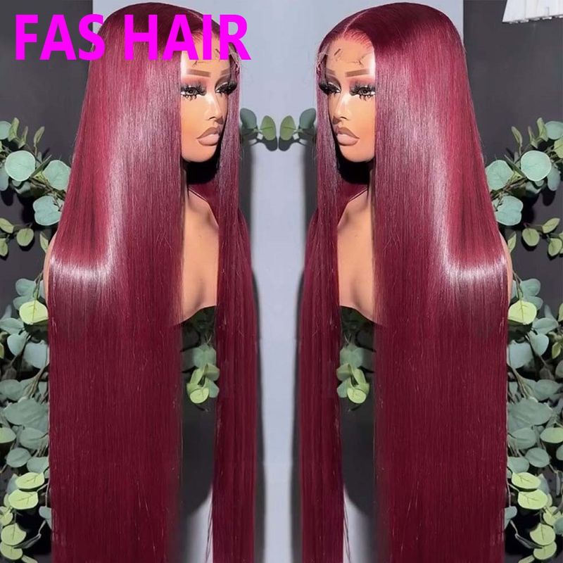 Parrucca liscia color bordeaux #99J - Copricapo in capelli umani al 100% con tintura professionale vibrante e lucentezza a specchio_voghion.com