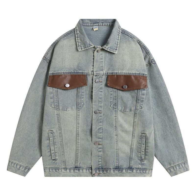 Men's Clothing Design Splicing Denim Jacket Spring And Autumn Fashion Washed Workwear Jacket_voghion.com