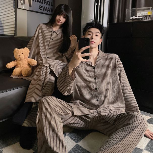 2024 Spring and Autumn New Women's Simple Long Sleeve Casual Cloud Cotton Sleepwear Set for Couples to Wear Outdated_voghion.com