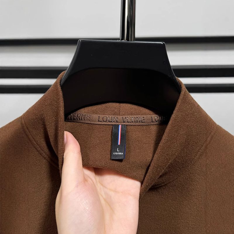 Premium Double-Layer Fleece Sweatshirt For Men – Slim-Fit Thermal Base Layer With Brushed Micro Velvet Interior, Semi-Turtleneck Winter Pullover_voghion.com