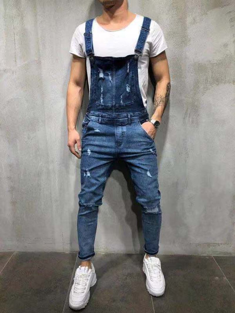 Men's Clothingdenim Ripped Men's Trousers Cross-border Stock European Version New Men's Bib Pants Factory Direct Sales_voghion.com
