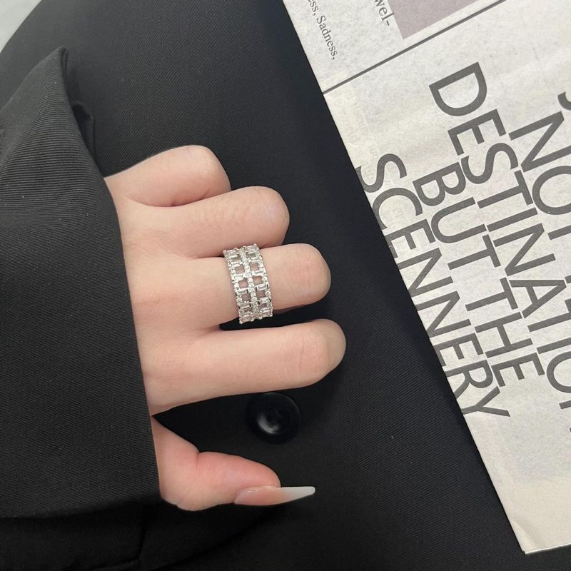 Light Luxury Heavy Industry Full Diamond Zircon Hollow Opening Ring, Women's High-end Sense, Niche Personality, Fashion,_voghion.com