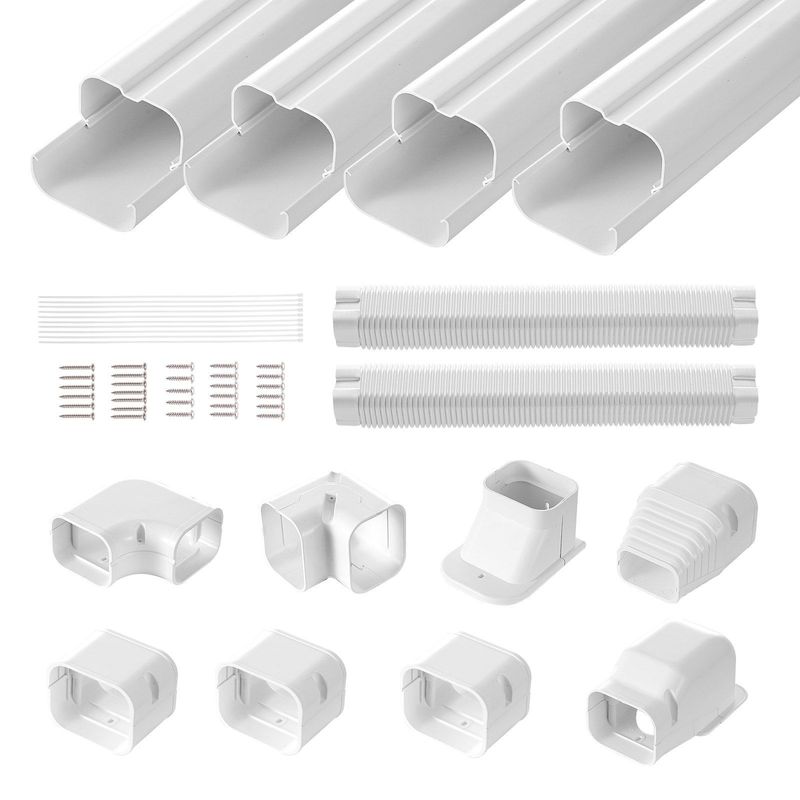 VEVOR Mini Split Line Set Cover 3-inch W 17.6Ft L, PVC Decorative Pipe Line Cover For Air Conditioner With 4 Straight Ducts & Full Components Easy To Install, Paintable For Heat Pumps, White_voghion.com