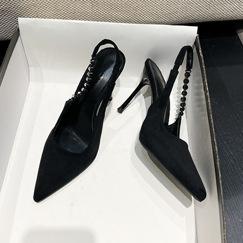 Stiletto high heels 2024 spring new sexy nightclub pointed toe women's single shoes versatile shallow mouth rhinestone closed toe sandals_voghion.com
