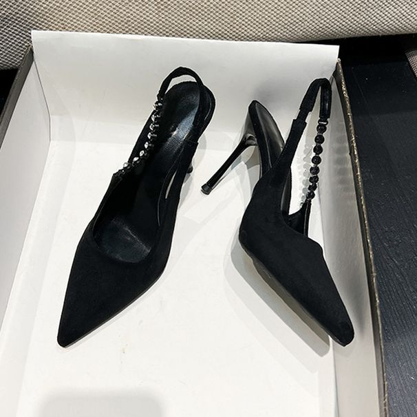 Stiletto high heels 2024 spring new sexy nightclub pointed toe women's single shoes versatile shallow mouth rhinestone closed toe sandals_voghion.com