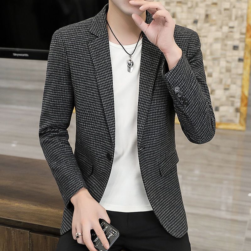 2024 new men's suits in stock small suits Korean style fashion plaid casual suit jacket suit men wholesale_voghion.com