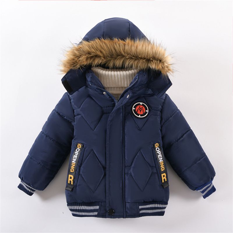 çocuk giyim Çocuk kışlık giyim Çocuk kışlık giyim tüm uyumlu renk pamuk dolgulu mont moda harf kapşonlu mont_voghion.com