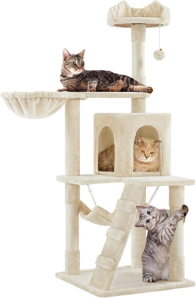 Cat Tree, 54in Tall Cat Tower For Indoor Cats With Extended Platform &amp; Basket, Spacious Cat Condo, Funny Hammock, Scratching Posts And Ladder, B_voghion.com