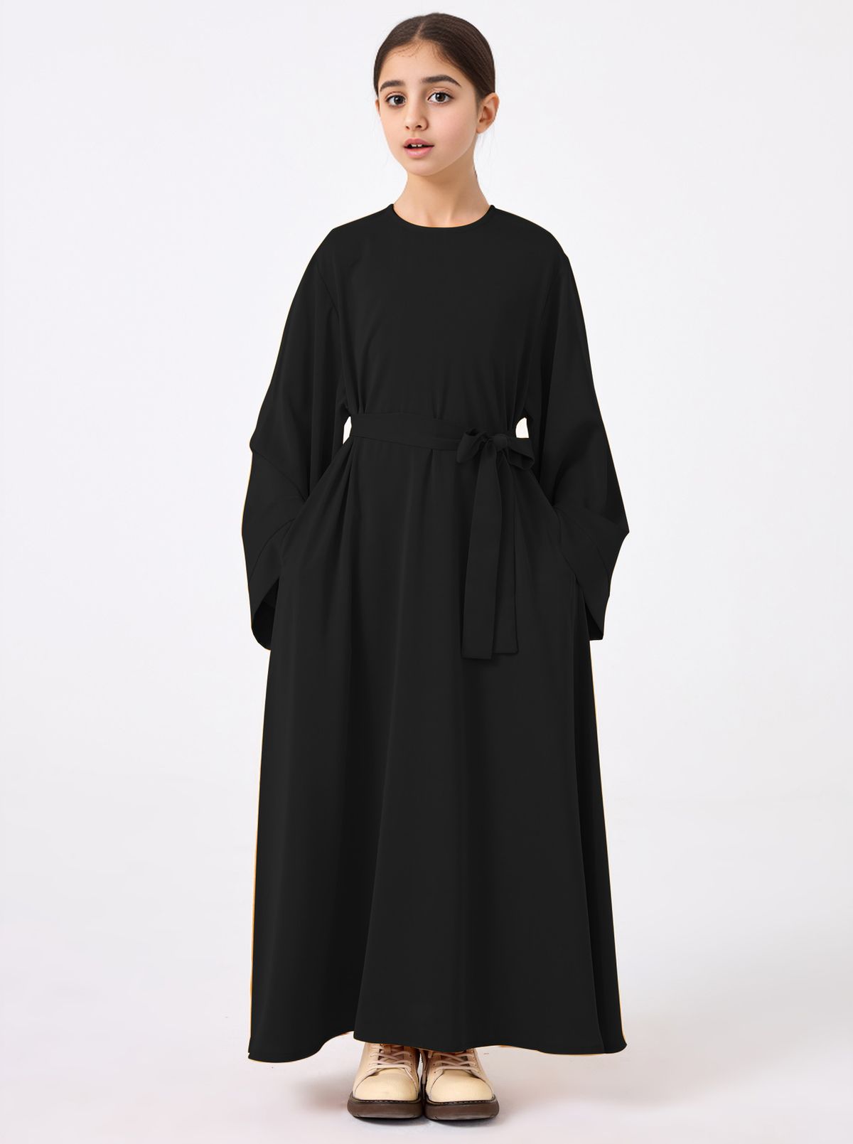 Abbigliamento per bambini Abito da ragazza con maniche a tromba in tinta unita_voghion.com