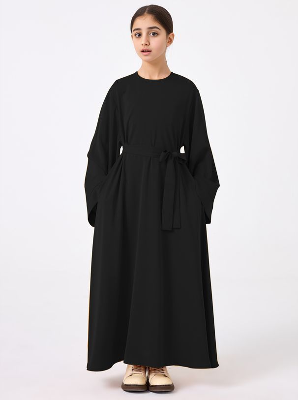 Abbigliamento per bambini Abito da ragazza con maniche a tromba in tinta unita_voghion.com