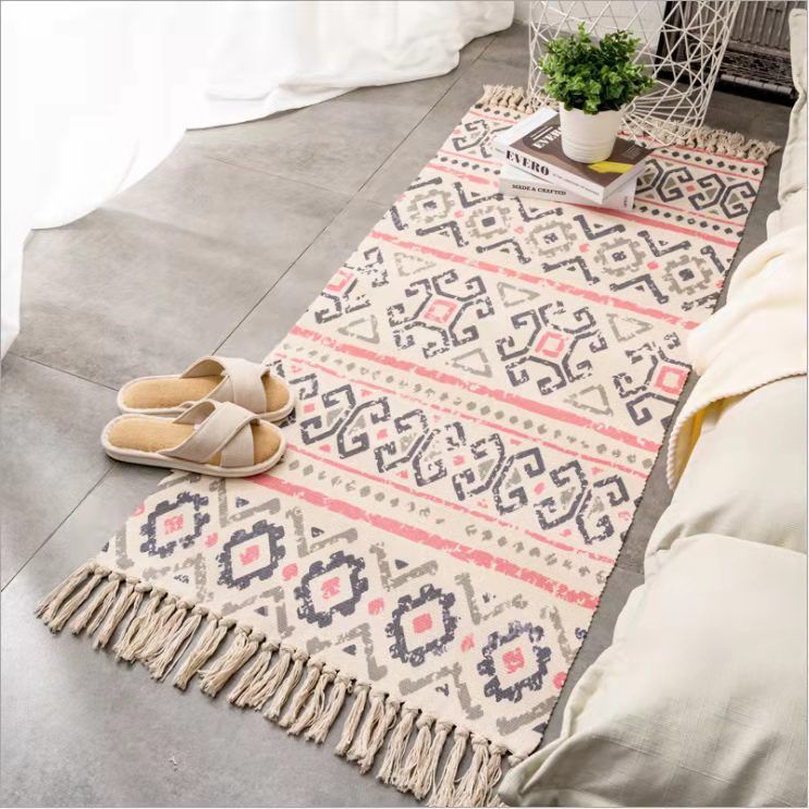 Tappeto rettangolare con nappe per la casa, camera da letto, divano, comodino, motivo a strisce, lavabile in lavatrice_voghion.com