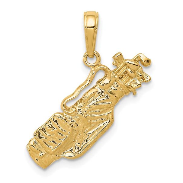 14k Solid Polished Open-Backed Golf Bag With Clubs Charm_voghion.com
