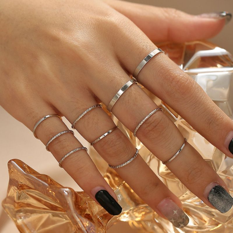 Korean New Simple Personality Ten-Piece Thin 10-Piece Set Knuckle Rings Index Finger Decorations For Women_voghion.com