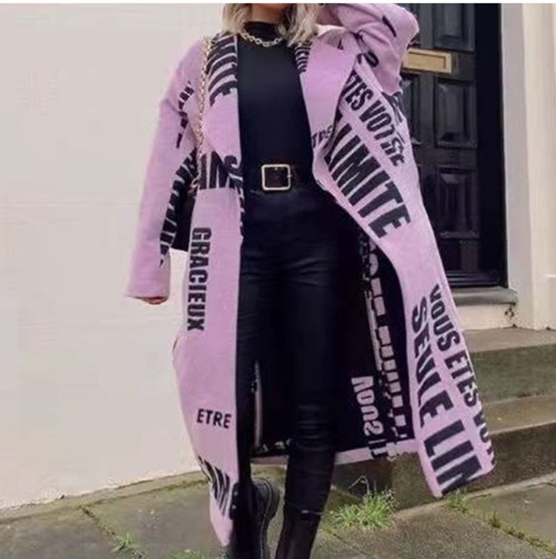 Damenbekleidung, verschiedene farblich passende karierte, langärmelige Reversjacke, Wollmantel mit Drachen- und Phönix-Aufdruck_voghion.com
