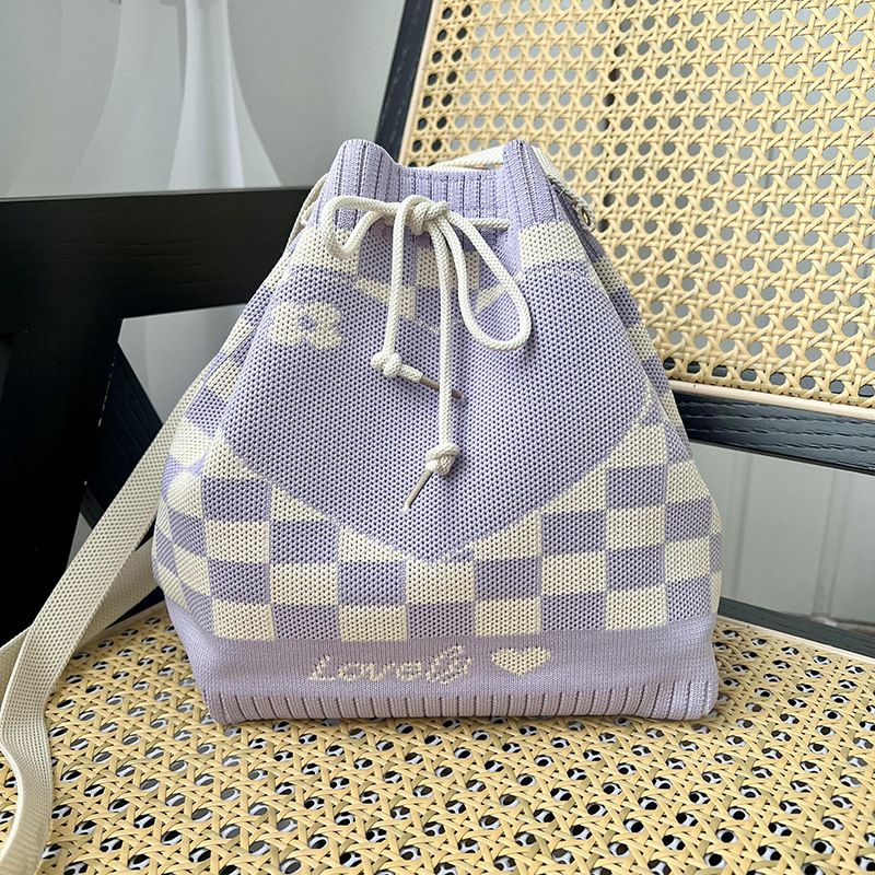 Borsa a secchiello in lana lavorata a maglia Borsa a mano Borsa a tracolla per studenti Borsa a tracolla per ragazze_voghion.com