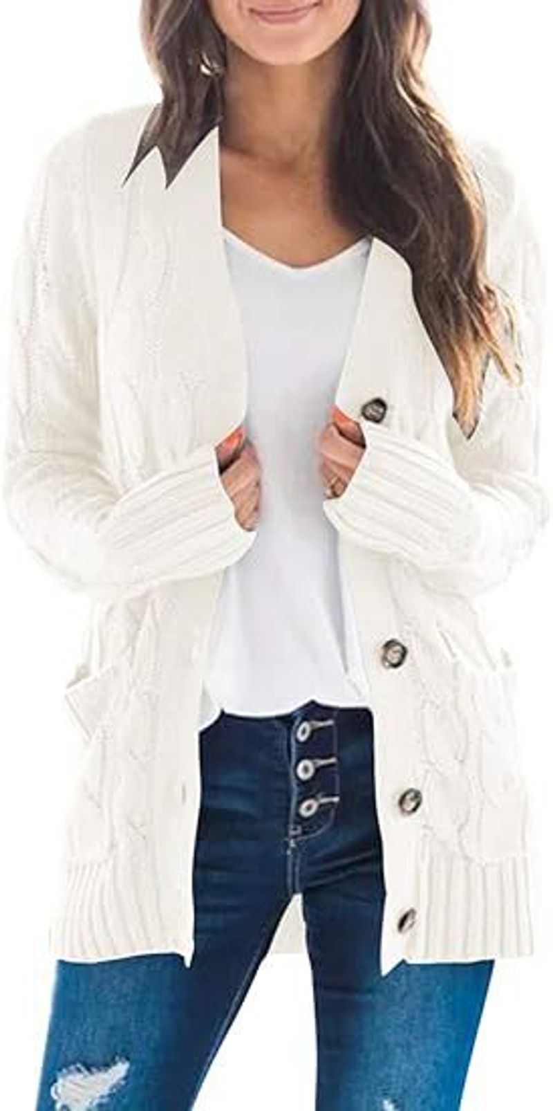 New Women's Cardigan With V-neck And Single-button Long Sleeves; A Knitted Coat._voghion.com