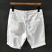 Men's Clothing Summer White Ripped Denim Shorts Men's Korean Slim Elastic Five Point Breeches Trendy All Match Mid Length Pants_voghion.com