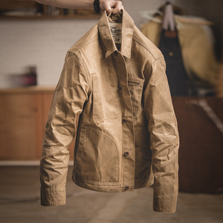 Schwere Vintage-Yellowstone-Khaki-Canvas-Öl-Wachs-Jacke für Herren. Harte Jacke_voghion.com