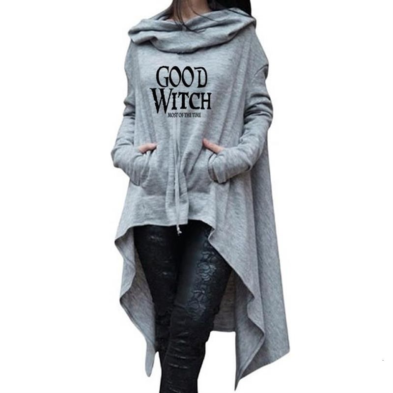 Longue robe Hoodies Pour Femmes Halloween bonne sorcière Lettres Imprimer cape Punk Hoodies Femme Kawaii Sweat Femmes Tops_voghion.com