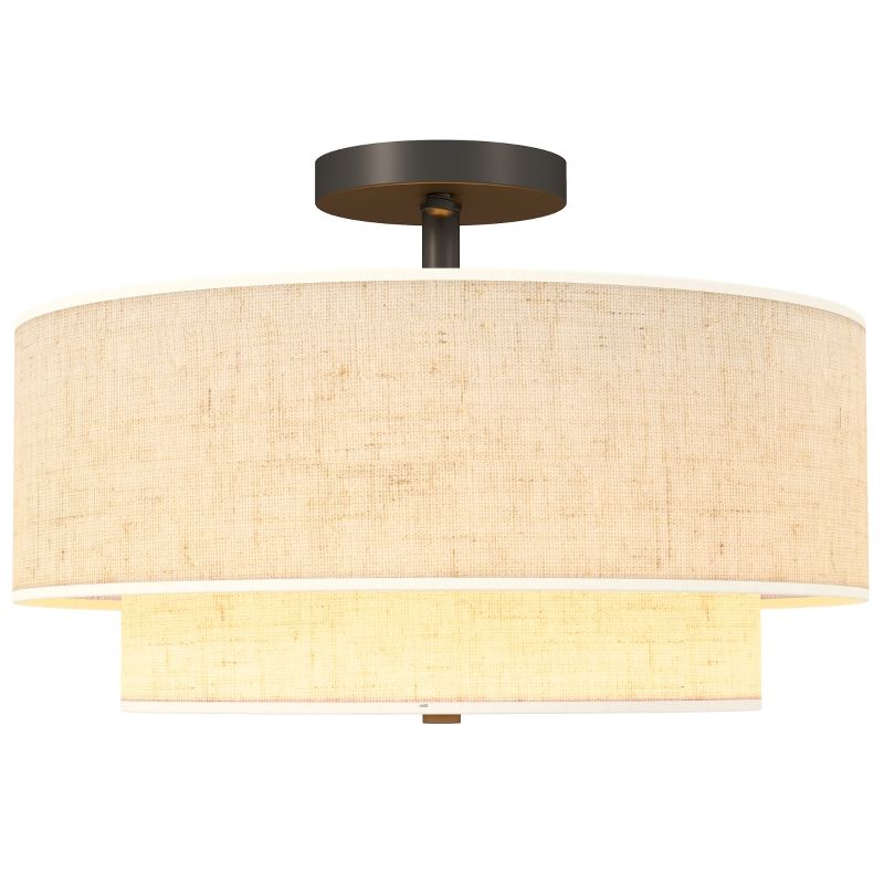 Deckenlampe Mit Doppelten Schirmen In Leinenoptik, Cremeweiß_voghion.com