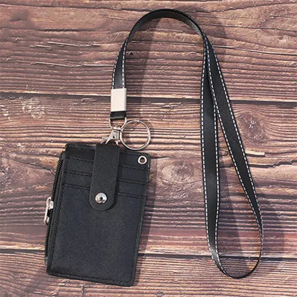 Visitenkartenetui aus Leder, Ausweishüllen mit Umhängeband, Brustkartenetuis, Schnallen, Bürobedarf_voghion.com