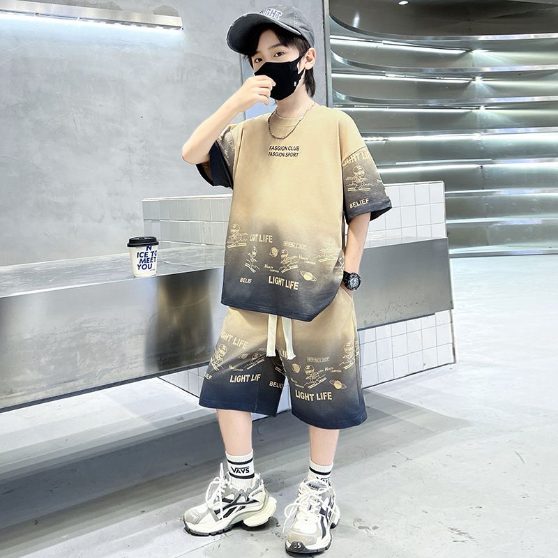 Ropa para niños Nuevo traje de verano de algodón de manga corta para niños, traje deportivo informal de cuello redondo a la moda y atractivo para niños_voghion.com