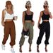 Women's Clothing Multi Pocket Overalls Women's Elastic Waist Loose Drawstring Cuffs Woven Casual Trousers_voghion.com