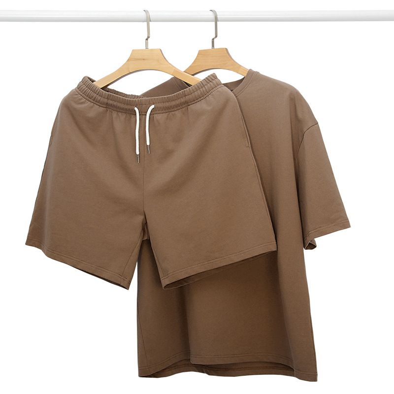 Costume de marque tendance | T-shirt à manches courtes et short en pur coton épais de haute qualité, costume assorti, ensemble décontracté d'été 2 pièces pour hommes et femmes_voghion.com