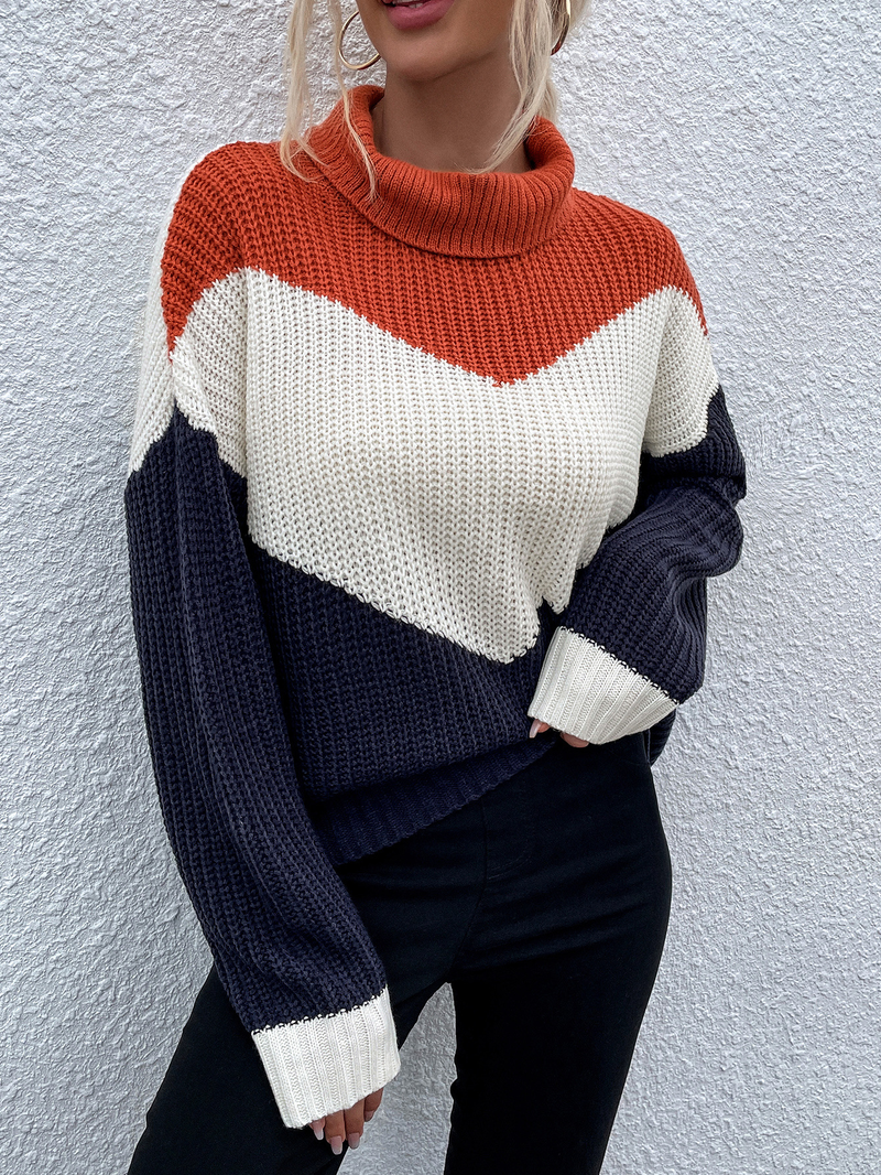 Langärmliger Rollkragenpullover für Damen im Commuter-Stil in passender Farbe aus Wolle_voghion.com