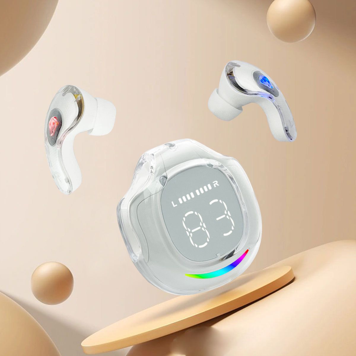 Hoge geluidskwaliteit Ultralange batterijduur Transparant digitaal display Draadloze Bluetooth-oortelefoon voor zakelijke hardlooptelefoon_voghion.com