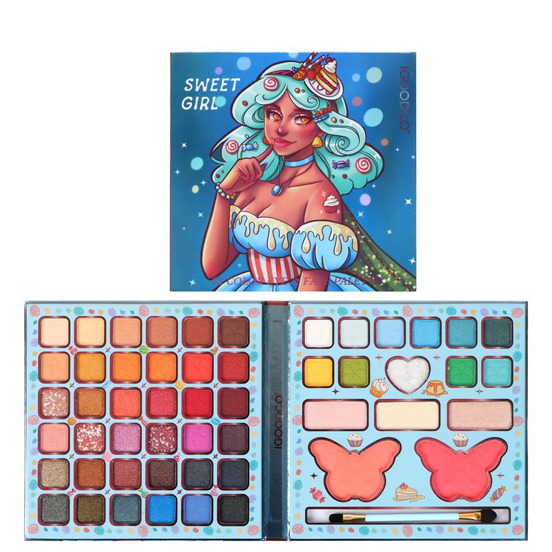 Paleta de sombras de ojos Princess de 52 colores con acabado mate y brillante, rubor e iluminador: paleta de maquillaje todo en uno para niñas._voghion.com